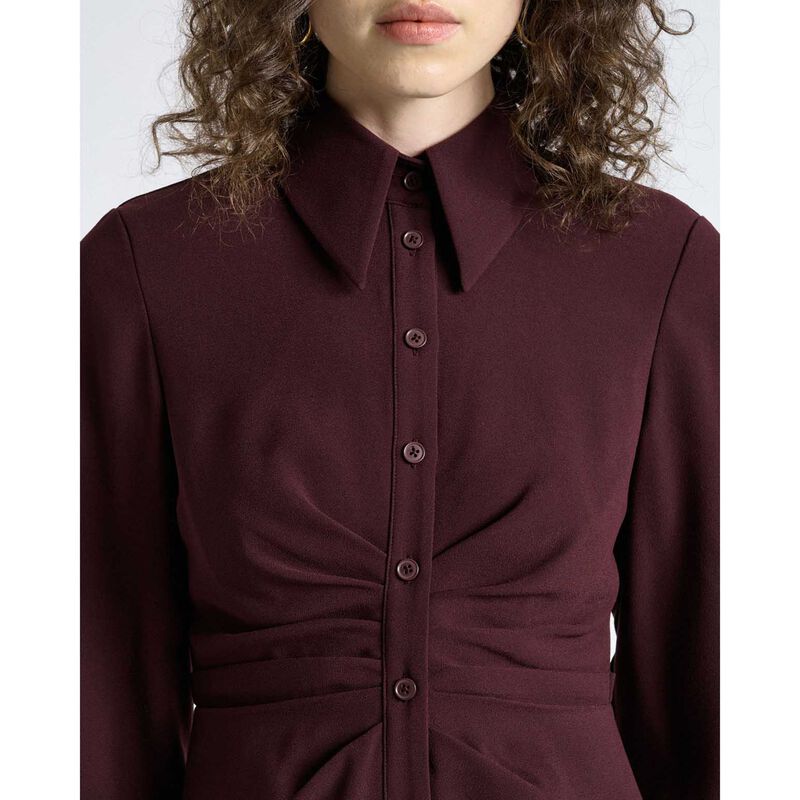 Cue Dark Plum Crepe Ruched Shirt Dress image number 2
